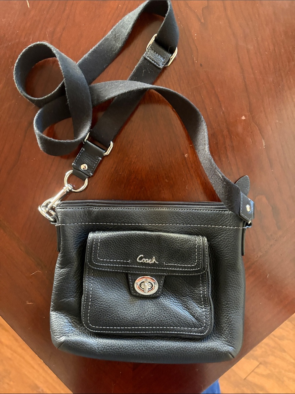 Coach Black Pebbled Leather Crossbody with Front Turn-Lock Pocket
